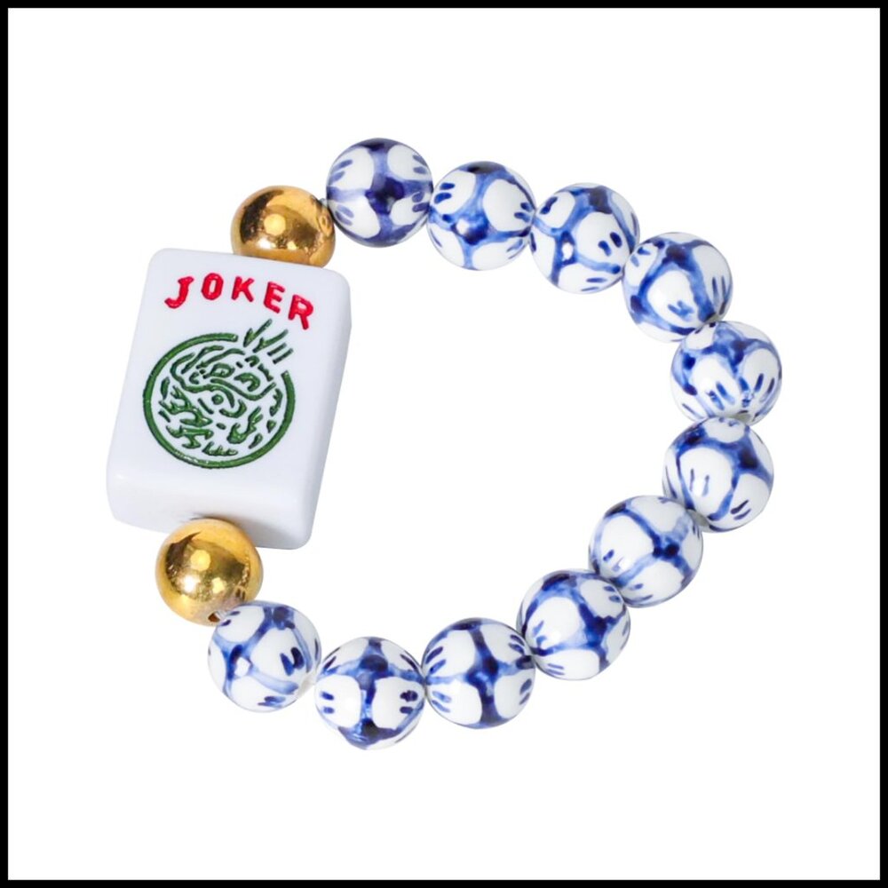 Mahjong Tile Bracelet Elastic Adjustable Classic Retro Game Accessory Charm
